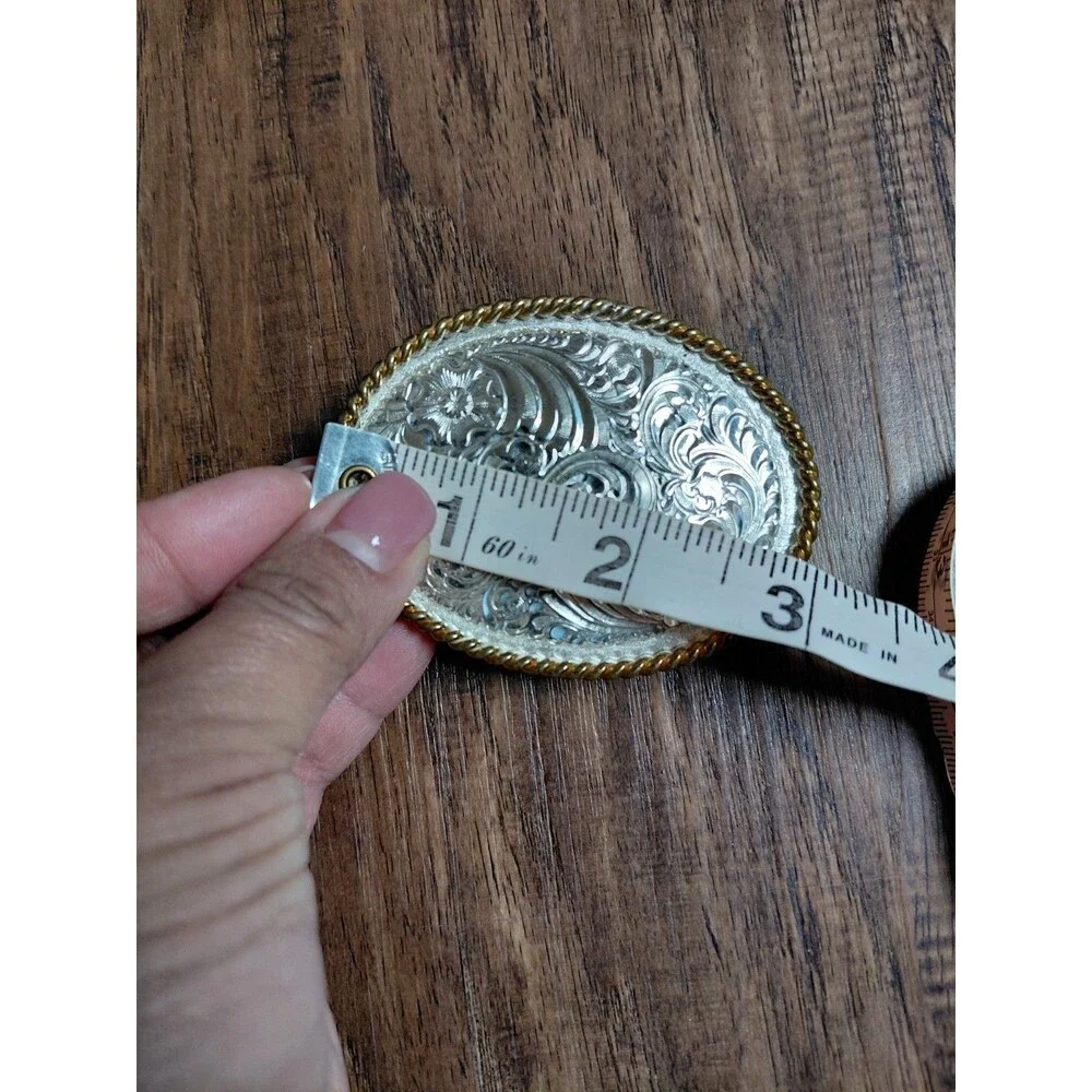 Crumrine Heavy Silver Plate On Jewelers Bronze Western Belt Buckle Vintage
